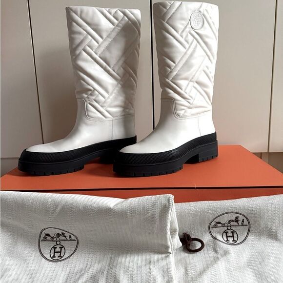 Hermes White calf leather Fuji Weather mid height Boot NIB 38.5 - Picture 6 of 14